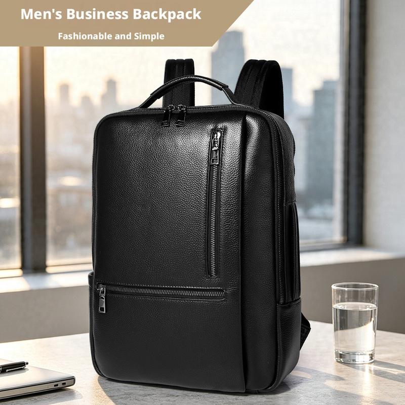 Leather Work Rucksack Mens - Erkekler için Siyah, Hakiki Deri, İş